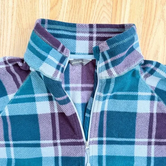 Eddie Bauer ¼ Zip Plaid Fleece Pullover Women’s Large - Picture 3 of 5